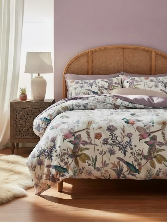 Anthropologie Other - NEW Anthro Purple Floral Bird Boho Cotton Queen / King Bedding Duvet & Sham Set